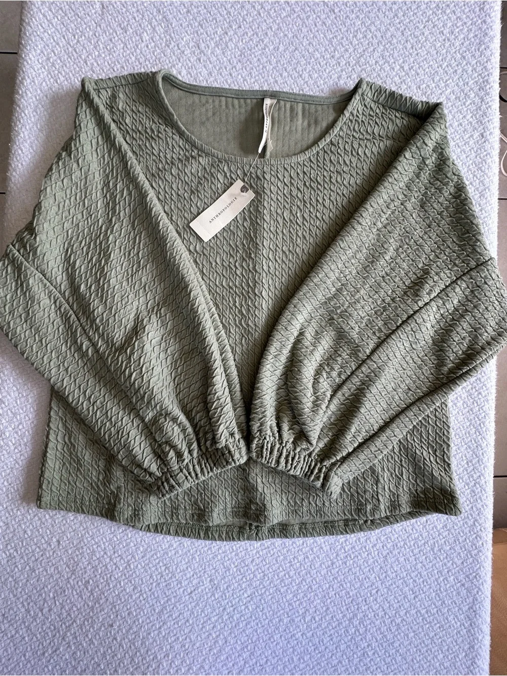 NEW Anthropologie Olive Textured Waffle-Knit Long Sleeve Top